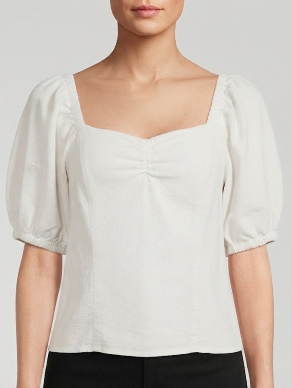 White Puff Sleeve Linen Blend Top